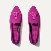 The Almond Tassel Loafer in Pink Bramble shown from the top.