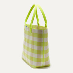 The Lightweight Tote in Citrus GIngham shown in diagonal view.