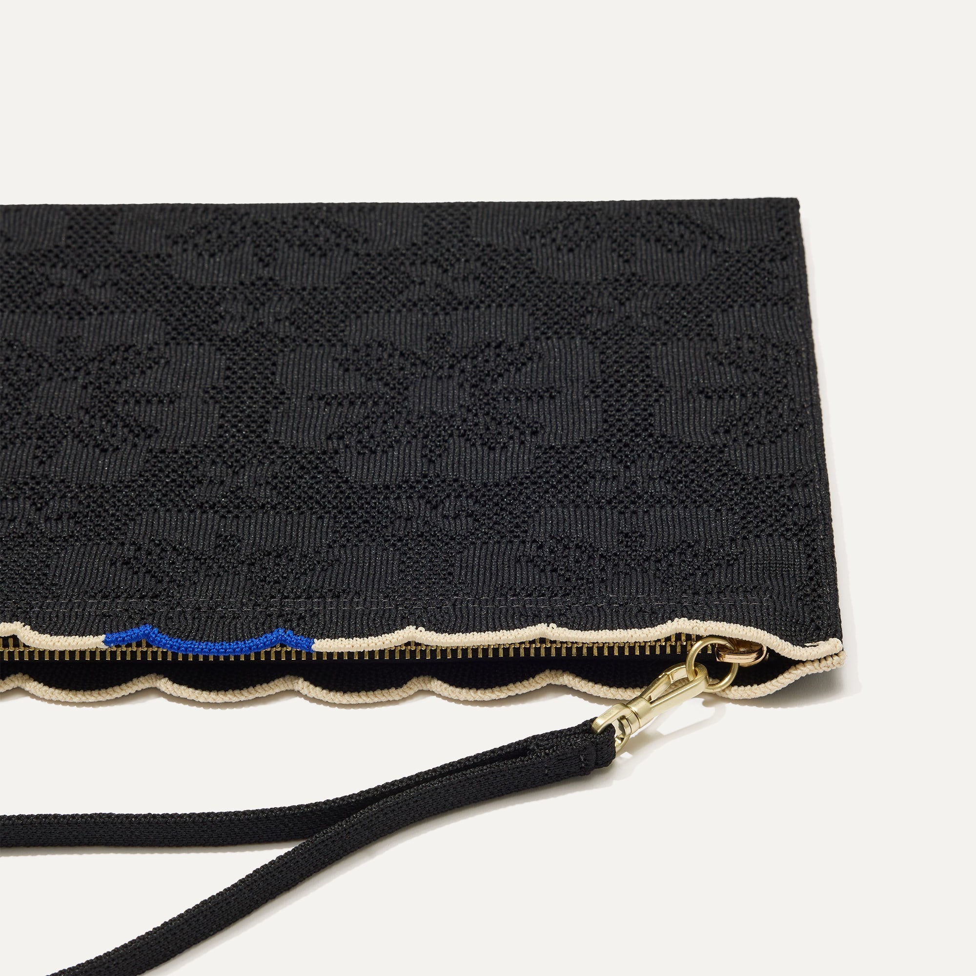 A closeup of The Wristlet in Black Carnation, focusing on the wrist strap.