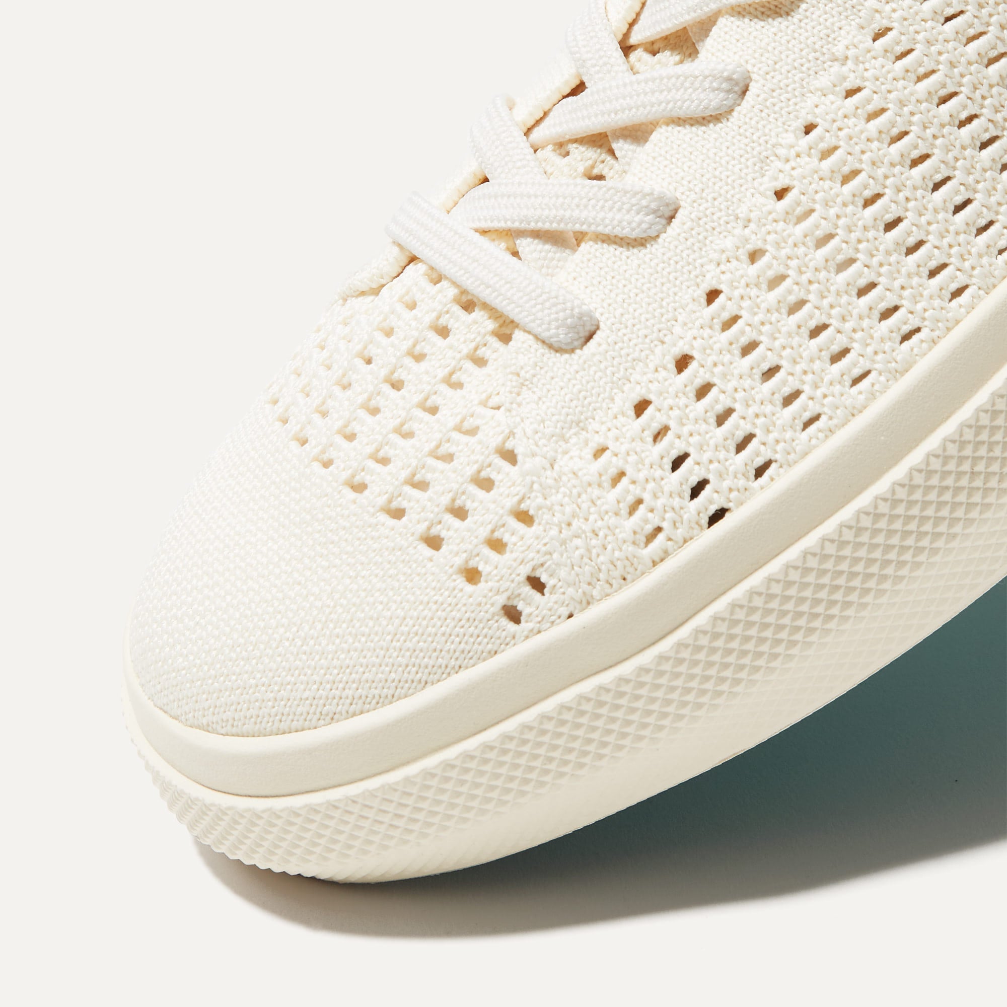 Close up of the toe and stitching details of The RS02 Sneaker in Courtside White.