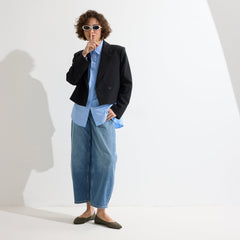 Alternate view of a model wearing The Point II in Safari Basketweave.