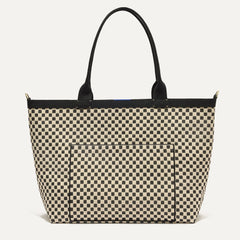 PLP |The Zip Travel Tote in Tuxedo Midi Check shown from the front.